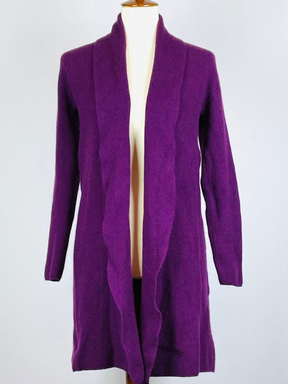 Johnstons Scotland 100% Cashmere Duster Long Cardigan Sz XS 34 Amethyst Purple
